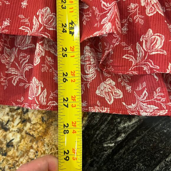 Lauren Ralph Lauren Red Floral Smocked Waist Ruffle V-Neck Blouse - SIZE XL - Picture 9 of 9